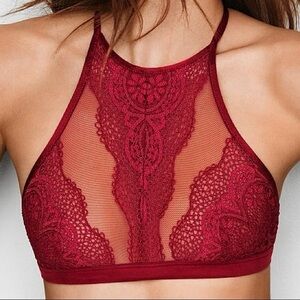 Victoria’s Secret Lace High-Neck Bralette Burgundy Cherry Red Women’s Medium